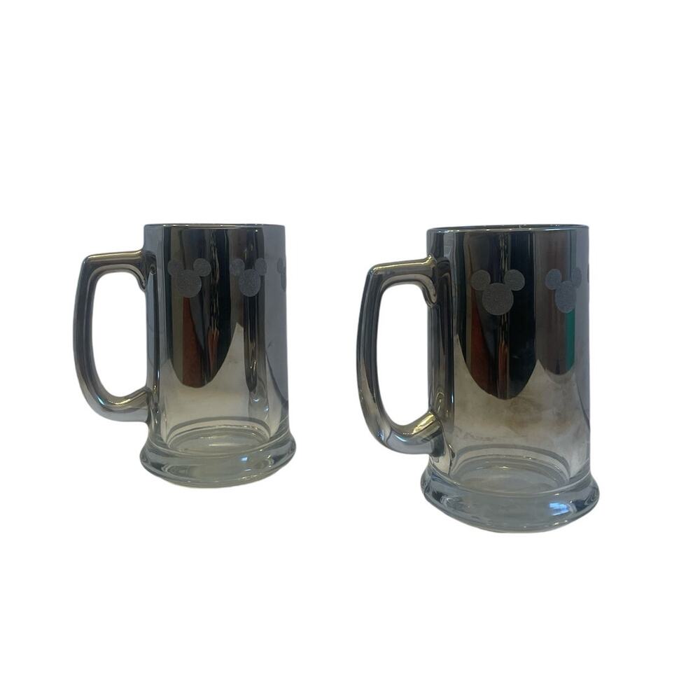 Walt Disney World Set of Souvenir Glitter Mug Stein Metallic Silver 143P2